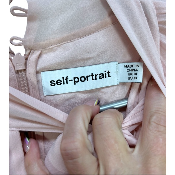 Pink Self-Portrait Lace-trimmed Pleated Chiffon Maxi Dress UK 14/US 10 - Picture 9 of 14